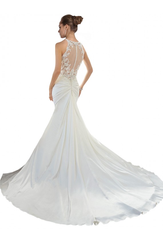 Best Sweetheart Mermaid Satin Beach Wedding Dress with Illusion Lace Back UK