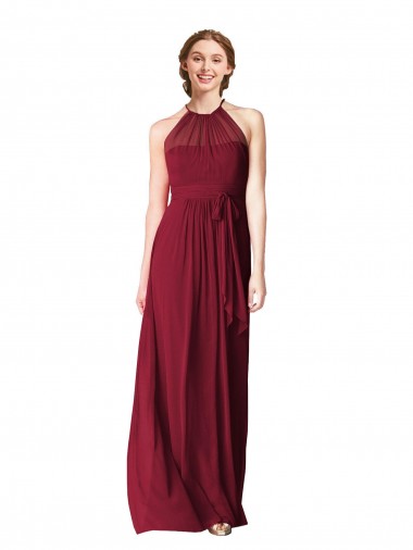 Best Halter Neck Chiffon Bridesmaid Dress with Shirred Bodice UK
