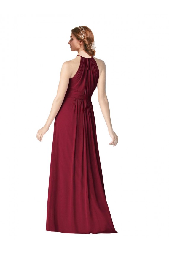 Best Halter Neck Chiffon Bridesmaid Dress with Shirred Bodice UK