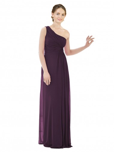 Best Draped One Shoulder Full Length Chiffon Bridesmaid Dress UK
