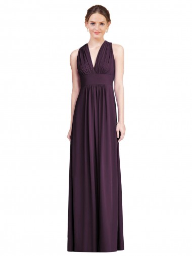 Best Long Chiffon V-Neck Bridesmaid Dress with Shirred Bodice UK