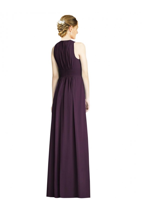Best Long Chiffon V-Neck Bridesmaid Dress with Shirred Bodice UK