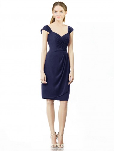 Best Cocktail Length Short Cap Sleeves Chiffon Bridesmaid Dress UK