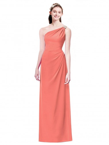 Best Draped Full Length One Shoulder Chiffon Bridesmaid Dress UK