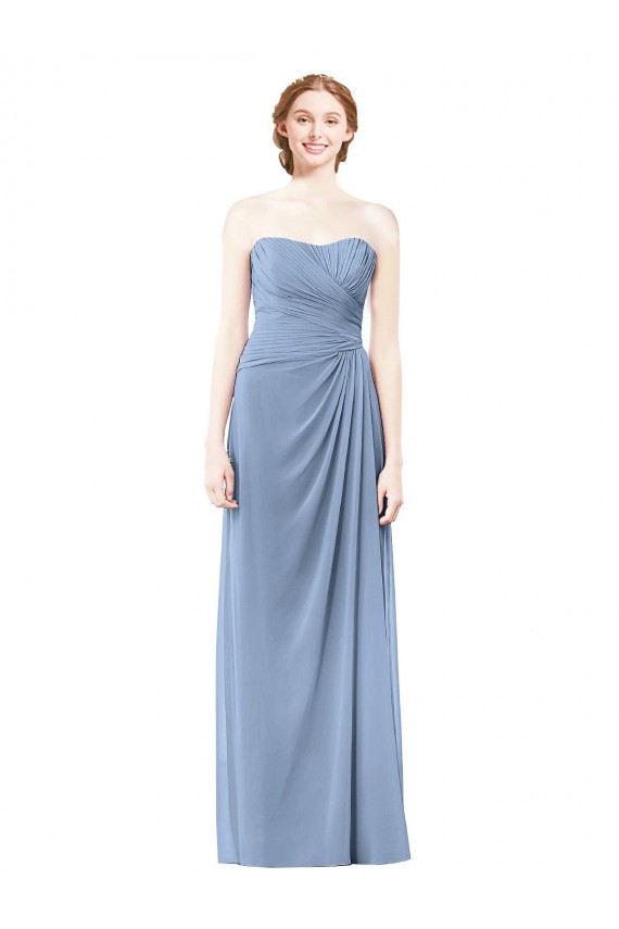 Best Strapless Long Chiffon Bridesmaid Dress with Sweetheart Neckline UK