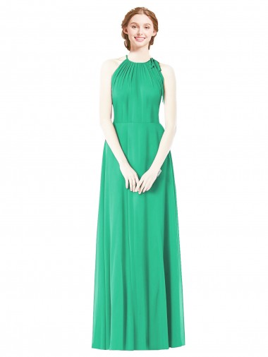 Best Halter Neckline Long Chiffon Bridesmaid Dress with Side Bow UK
