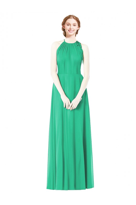 Best Halter Neckline Long Chiffon Bridesmaid Dress with Side Bow UK