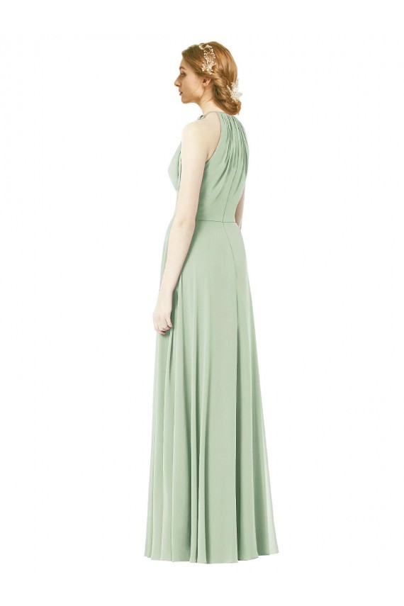 Best Halter Neckline Long Chiffon Bridesmaid Dress with Side Bow UK