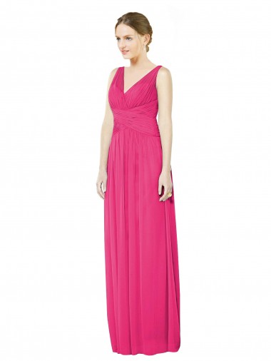 Best Sleeveless V-Neck Long Chiffon Bridesmaid Dress with V-Back UK