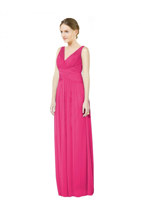 Best Sleeveless V-Neck Long Chiffon Bridesmaid Dress with V-Back UK