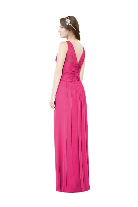 Best Sleeveless V-Neck Long Chiffon Bridesmaid Dress with V-Back UK