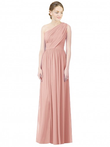 Best One Shoulder Long Chiffon Bridesmaid Dress with Shirred Waistband UK