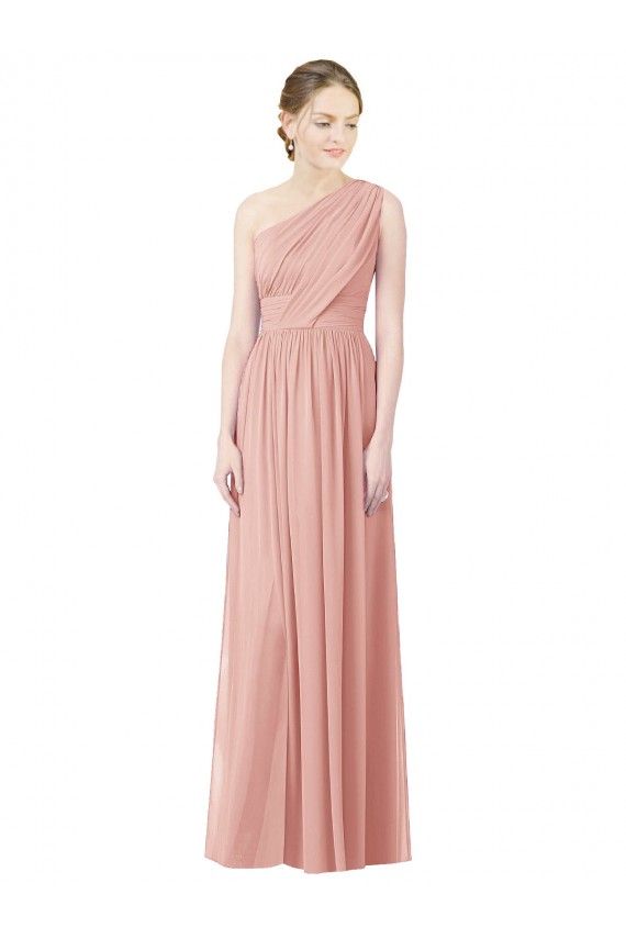 Best One Shoulder Long Chiffon Bridesmaid Dress with Shirred Waistband UK