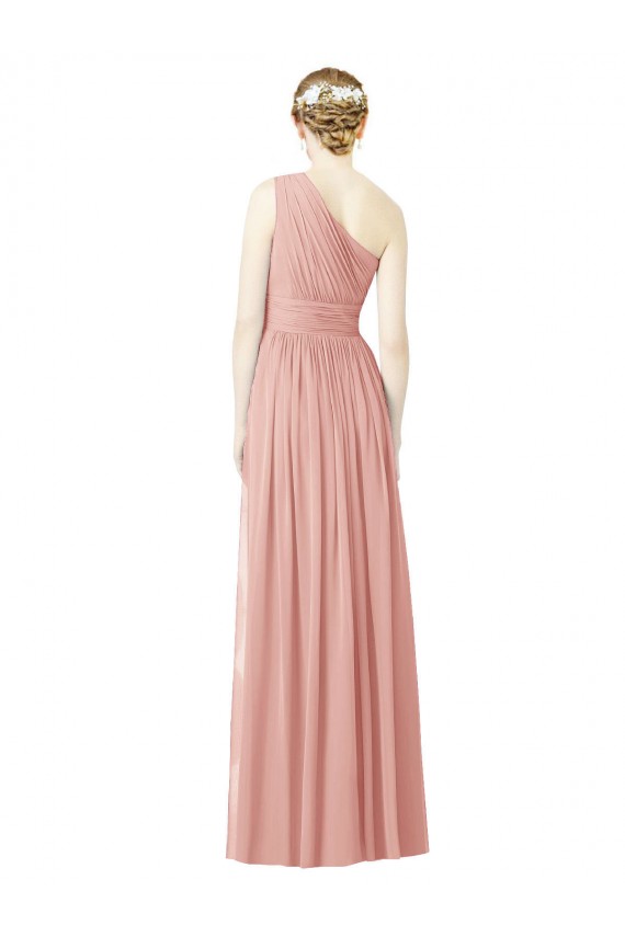 Best One Shoulder Long Chiffon Bridesmaid Dress with Shirred Waistband UK