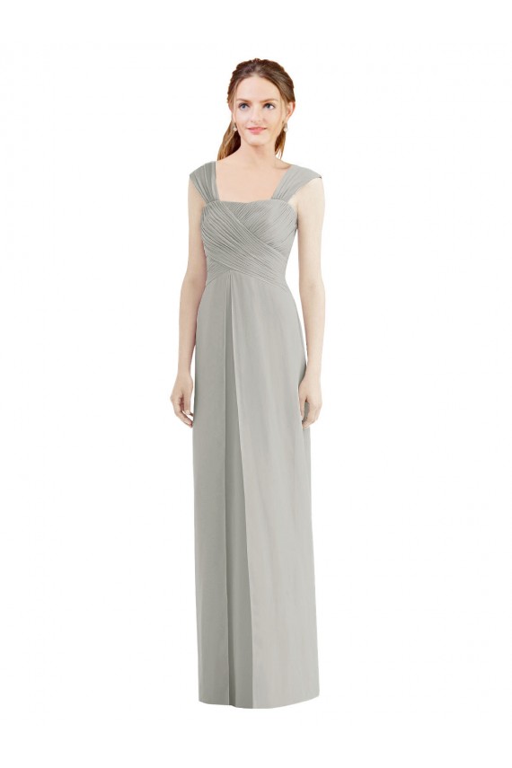 Best Full Length Lux Chiffon Dress with Draped Bodice And Shirred Straps UK
