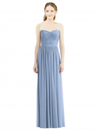 Best Strapless Long Chiffon Dress with Sweetheart Neckline And Draped Bodice UK