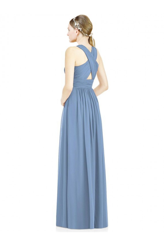 Best Sleeveless Cross Strap Back Chiffon Bridesmaid Dress UK