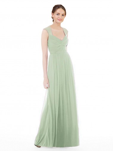 Best Sheer Back Cap Sleeves Long Chiffon Bridesmaid Dress  UK