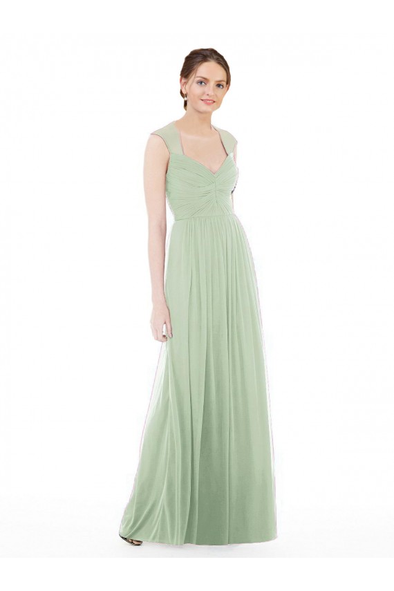 Best Sheer Back Cap Sleeves Long Chiffon Bridesmaid Dress  UK
