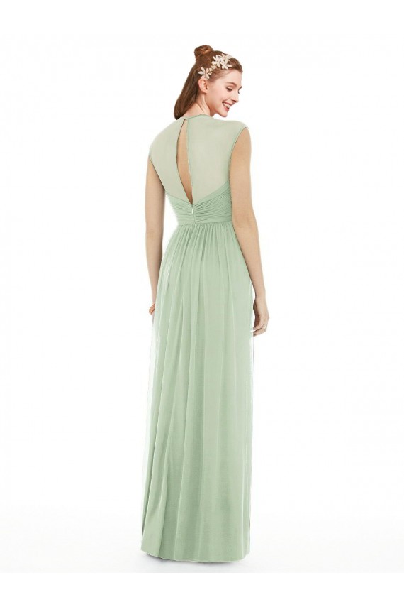 Best Sheer Back Cap Sleeves Long Chiffon Bridesmaid Dress  UK