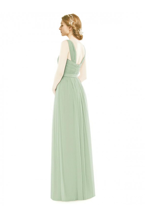 Best Sleeveless Chiffon Long Bridesmaid Dress with Shoulder Straps UK
