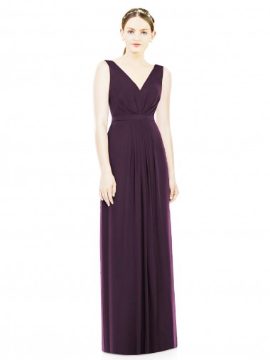 Best V-Neckline Sleevelss Full Length Chiffon Bridesmaid Dress UK