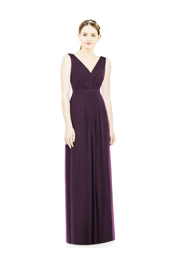 Best V-Neckline Sleevelss Full Length Chiffon Bridesmaid Dress UK