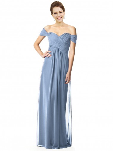 Best Off the Shoulder Chiffon Bridesmaid Dress with Draped Bodice UK