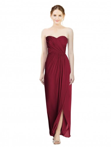 Best Strapless Sweetheart Long Chiffon Bridesmaid Dress UK