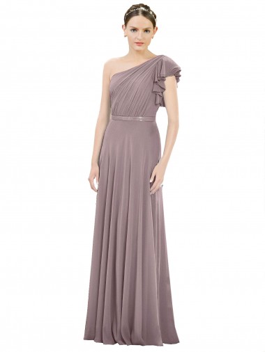 Best Full Length One Shoulder Chiffon Bridesmaid Dress with Shoulder Ruffle UK
