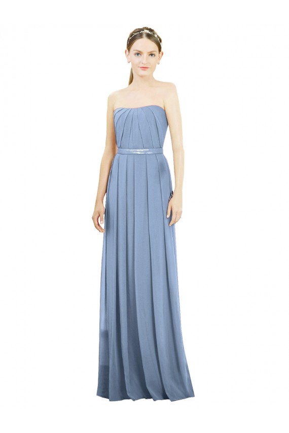 Best V-Pleat Chiffon Full-Length Strapless Bridesmaid Dress UK