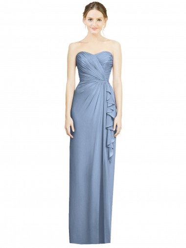 Best Strapless Full-Length Chiffon Bridesmaid Dress with Front Slit UK
