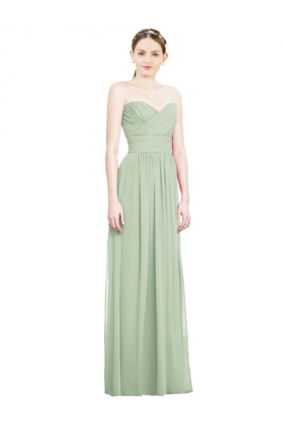 Best Crisscross Draped Full Length Strapless Chiffon Bridesmaid Dress UK