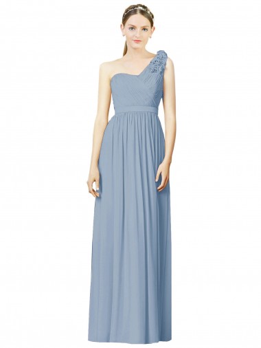 Best Flower Shoulder Draped One Shoulder Chiffon Bridesmaid Dress UK