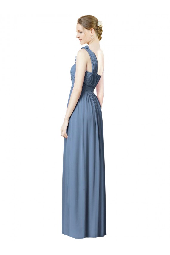 Best Flower Shoulder Draped One Shoulder Chiffon Bridesmaid Dress UK