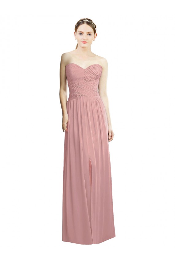Best Crossover Draped Sweetheart Chiffon Formal Bridesmaid Dress with Front Slit UK