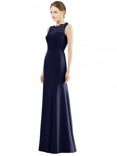 Best Lace Bodice Open Back Trumpet Chiffon Bridesmaid Dress with Bow Belt UK