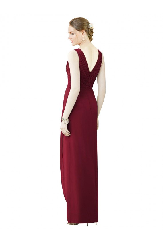 Best Draped Sleeveless Long Chiffon V-Neck Bridesmaid Dress UK