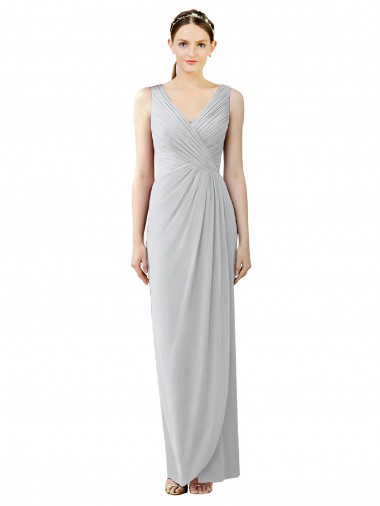 Best Draped Sleeveless Long Chiffon V-Neck Bridesmaid Dress UK