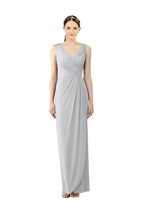 Best Draped Sleeveless Long Chiffon V-Neck Bridesmaid Dress UK