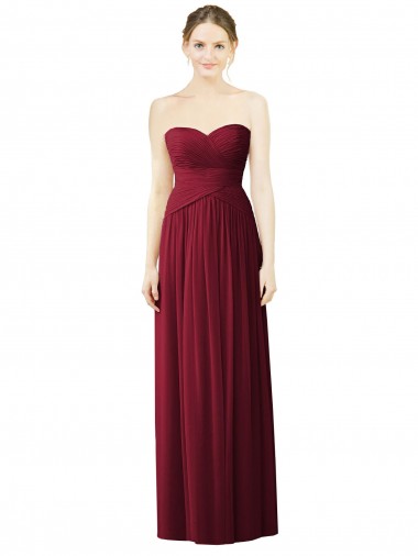 Best Draped Full Length Strapless Chiffon Bridesmaid Dress UK