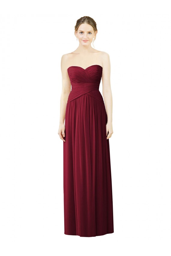 Best Draped Full Length Strapless Chiffon Bridesmaid Dress UK