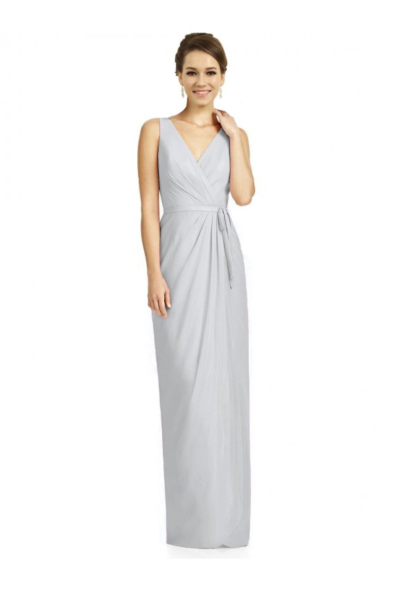 Best Draped V-Neck Cocktail Length Chiffon Bridesmaid Dress UK