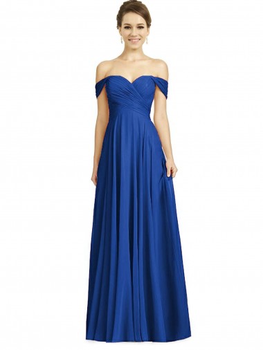 Best Off the Shoulder Draped Chiffon Maxi Bridesmaid Dress UK