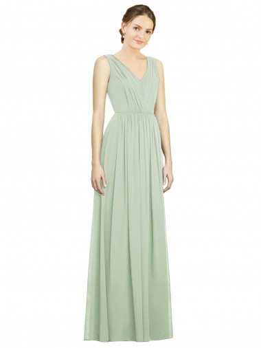 Best Natural Waist V-Neck Draped Chiffon Bridesmaid Dress UK