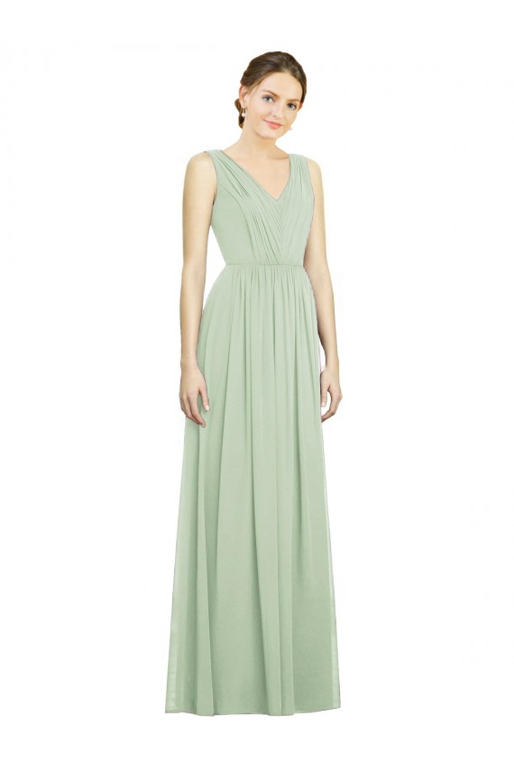 Best Natural Waist V-Neck Draped Chiffon Bridesmaid Dress UK