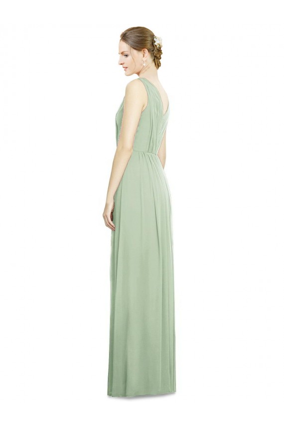 Best Natural Waist V-Neck Draped Chiffon Bridesmaid Dress UK