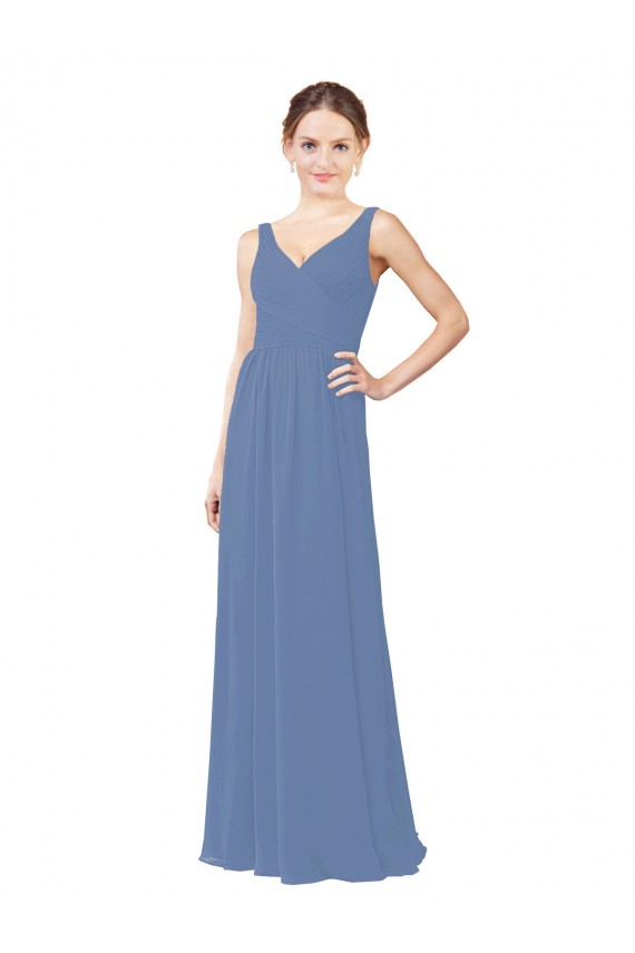Best Draped V-Neck Luxe Chiffon Bridesmaid Dress UK