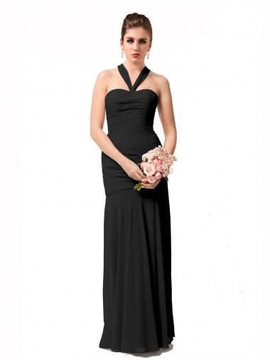 Best Long Halter Chiffon Bridesmaid Dress with Dropped Waist UK