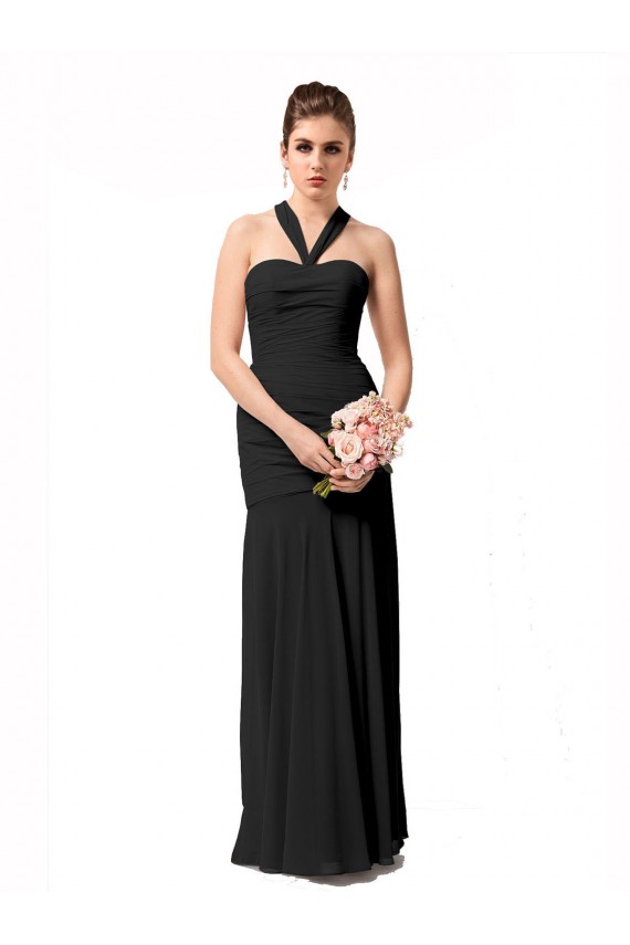 Best Long Halter Chiffon Bridesmaid Dress with Dropped Waist UK